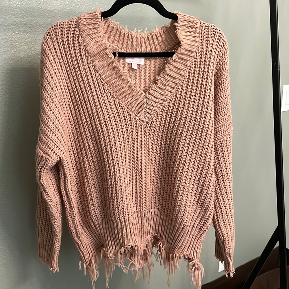 Pink Lily fringe dusty rose sweater